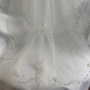 WOMEN'S DOUBLE LAYER VEIL PEARL AND SEQUENCE WHITE